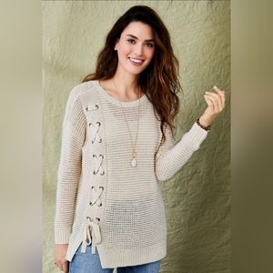Maurices Cream Sweater - Tie, cable knit, extra long, oversized